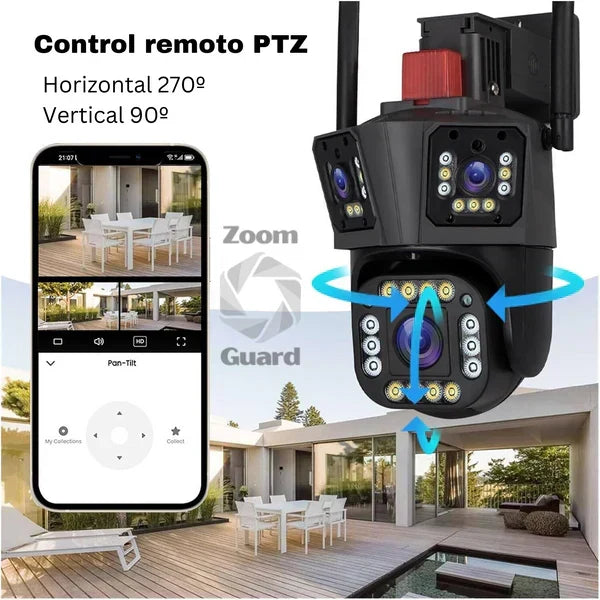 Zoom Guard Cámara de Seguridad WiFi Triple Lente PTZ 360° con Visión Nocturna