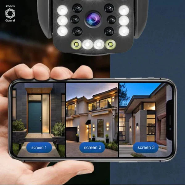 Zoom Guard Cámara de Seguridad WiFi Triple Lente PTZ 360° con Visión Nocturna