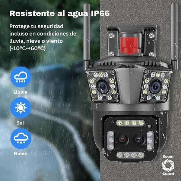 Zoom Guard Cámara de Seguridad WiFi Triple Lente PTZ 360° con Visión Nocturna