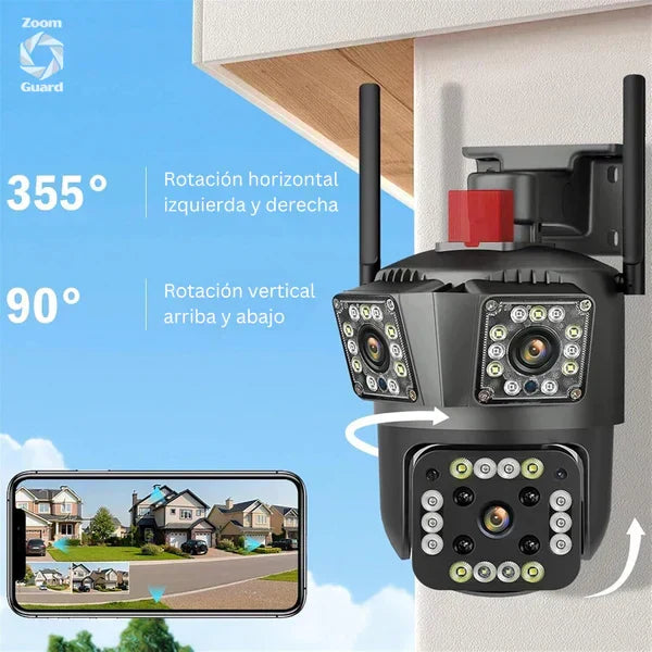 Zoom Guard Cámara de Seguridad WiFi Triple Lente PTZ 360° con Visión Nocturna