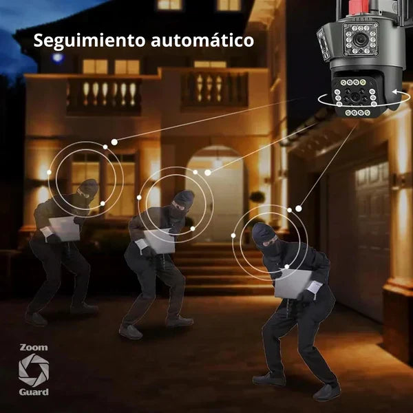 Zoom Guard Cámara de Seguridad WiFi Triple Lente PTZ 360° con Visión Nocturna