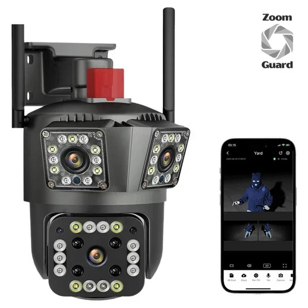 Zoom Guard Cámara de Seguridad WiFi Triple Lente PTZ 360° con Visión Nocturna